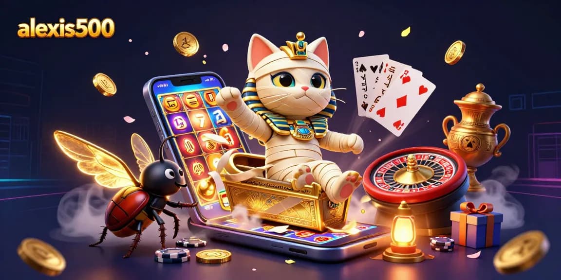 Join the excitement with alexis500 as the Egyptian mummy cat reveals hidden treasures amidst a vibrant casino.