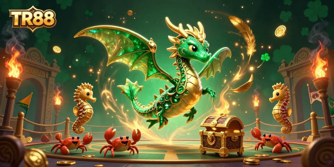 Engage with TR88's vibrant casino scene featuring a majestic sea dragon and treasure.