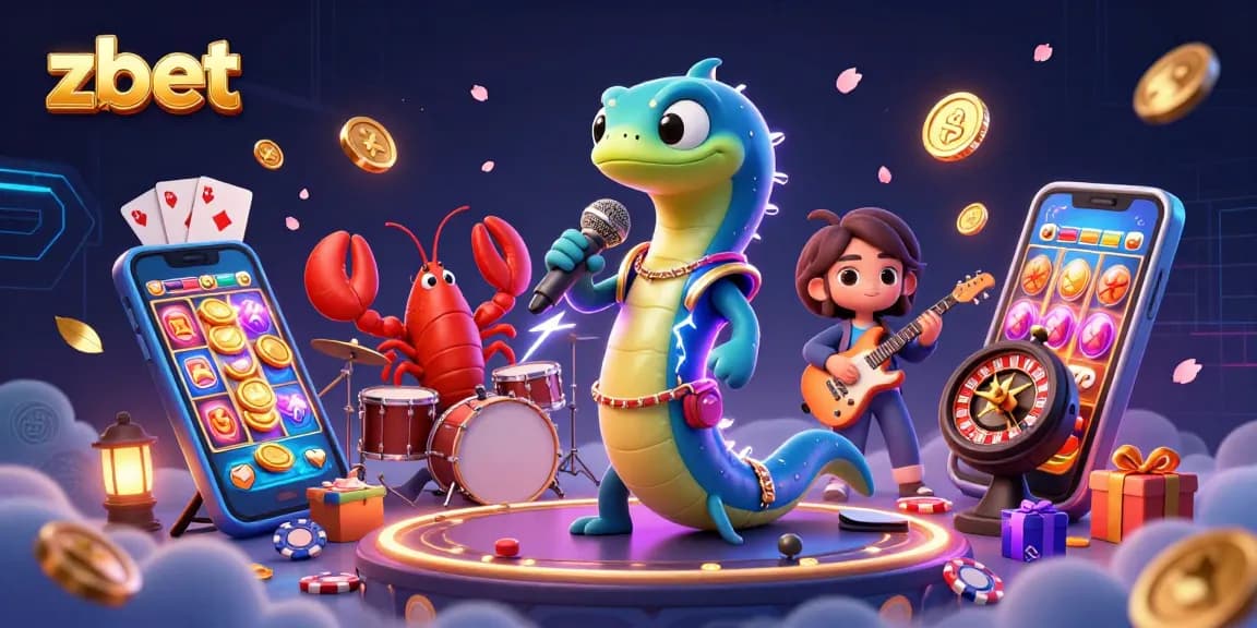 Experience zbet's vibrant underwater casino scene featuring an electric eel DJ, lobster drummer, and seahorse guitarist.
