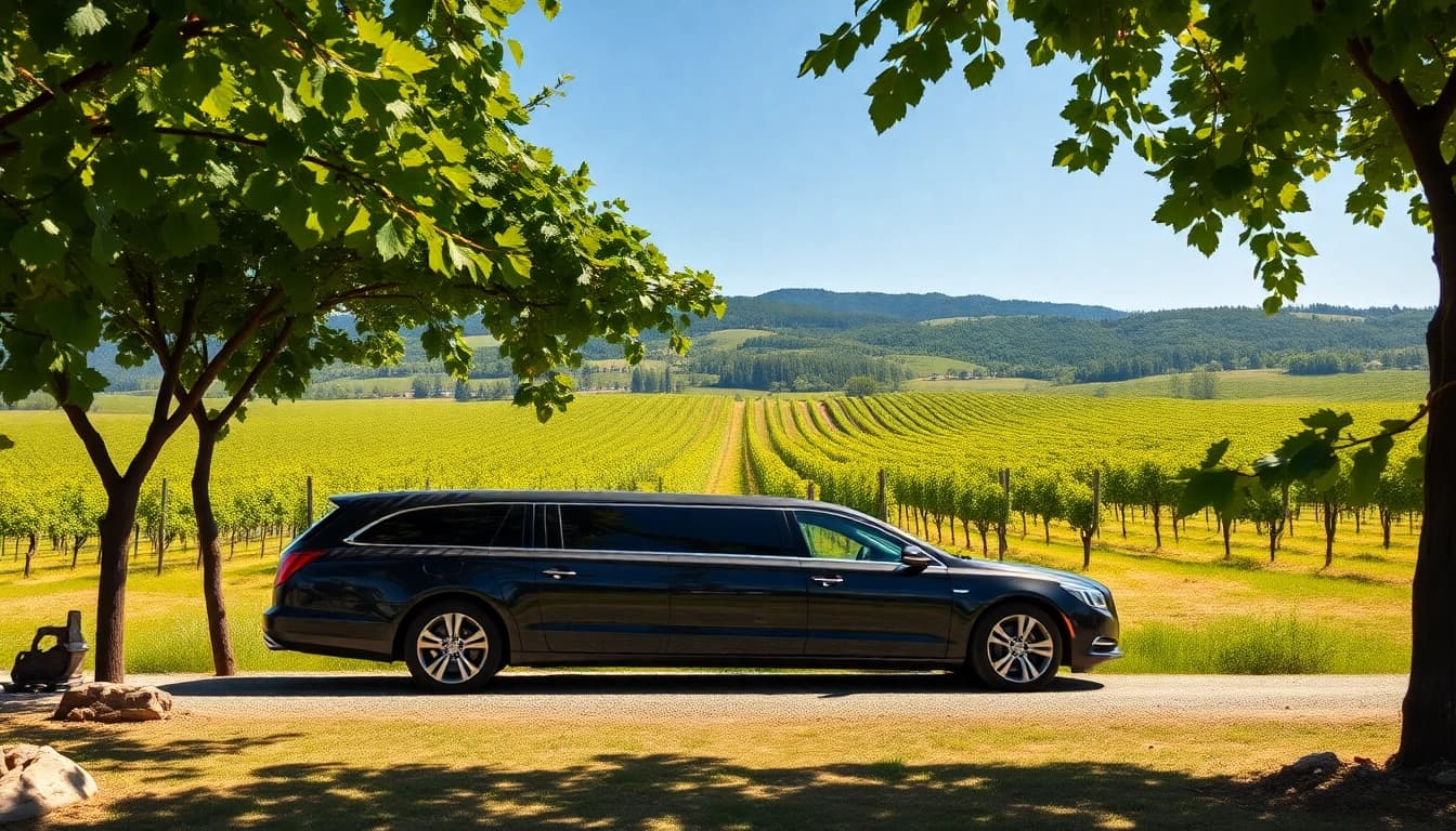 Experience langley wine tours with a luxurious limousine amidst scenic vineyards.