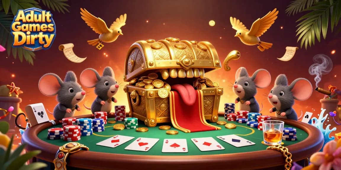 Engage with Adult Games Dirty, featuring a vibrant and dynamic 3D casino scene of games and colorful elements
