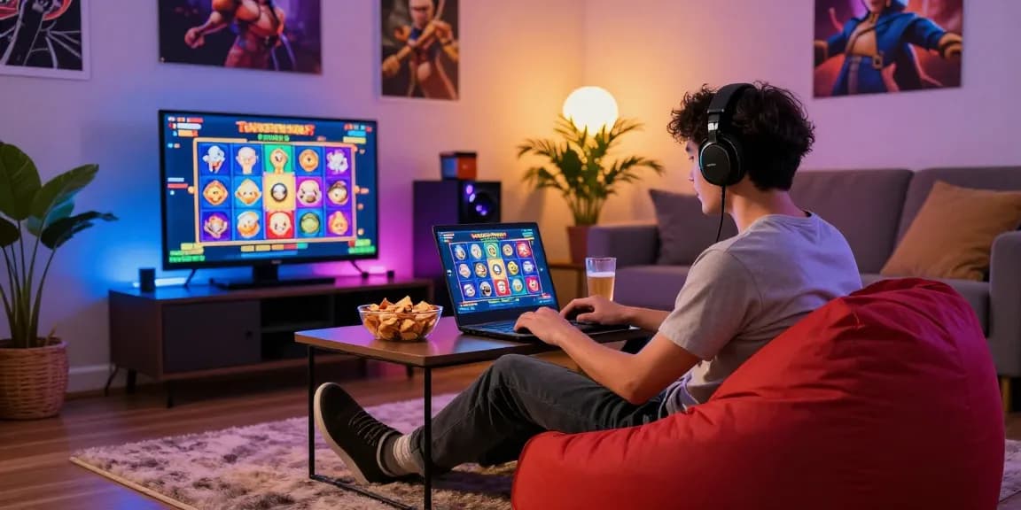 Exciting online gaming setup showcasing slot depo 5k with cozy atmosphere and vibrant visuals.