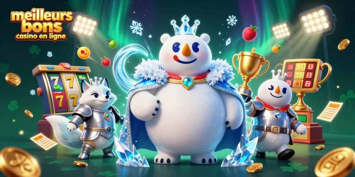 Illustration des meilleurs bonus casino en ligne avec un ours polaire et un renard, symbolisant les jeux d'argent.