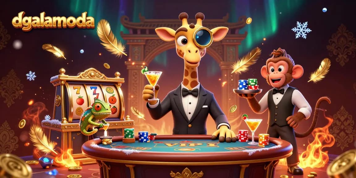 Experience dgalamoda's vibrant gaming scene with a high-roller giraffe at the VIP poker table.
