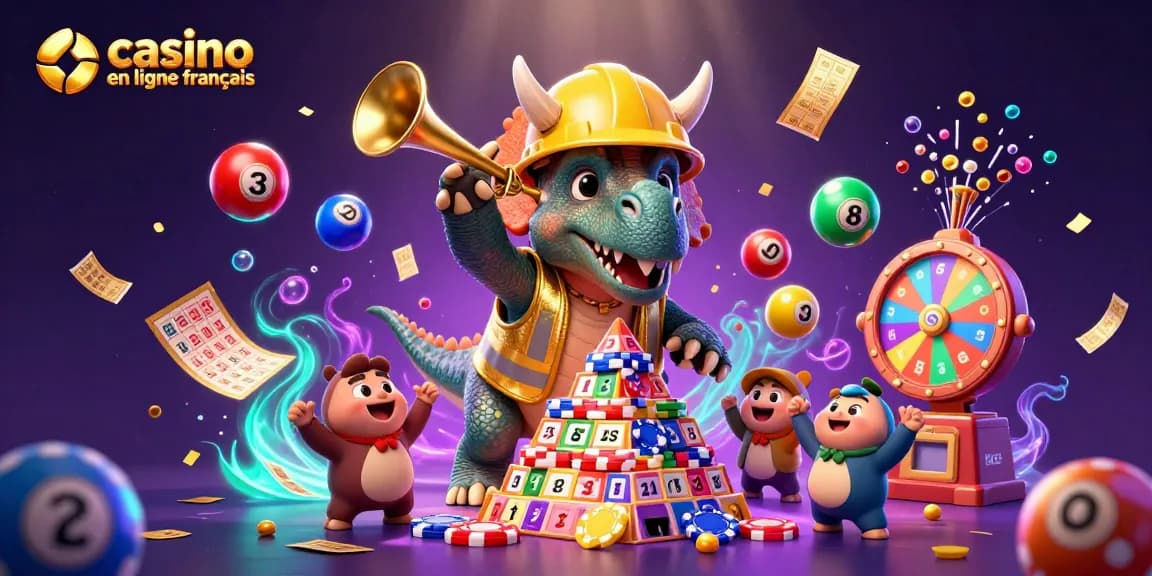 Casino en ligne français illégal avec des personnages colorés et des éléments de jeu dynamiques et festifs
