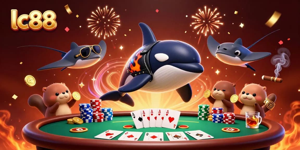 Join the excitement at lc88 with orca and otters featuring poker and celebratory elements.