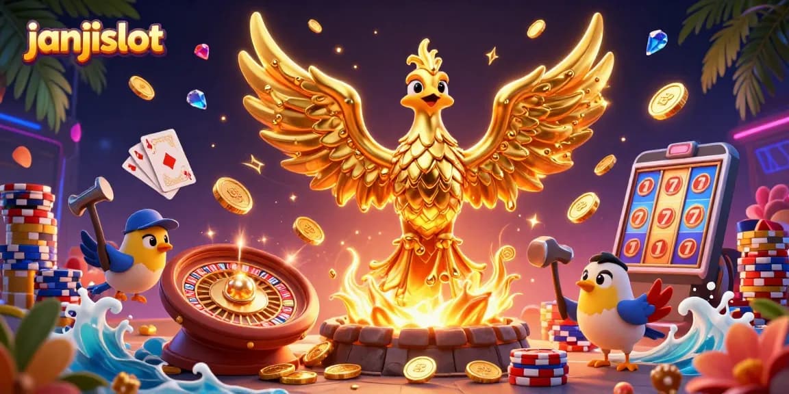 Experience thrilling gameplay with janjislot, featuring golden coins, jackpots, and vibrant casino elements.