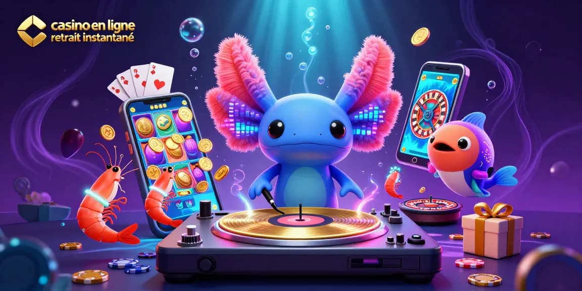 Jouez au casino en ligne retrait instantané et gagnez rapidement avec une illustration festive en 3D.