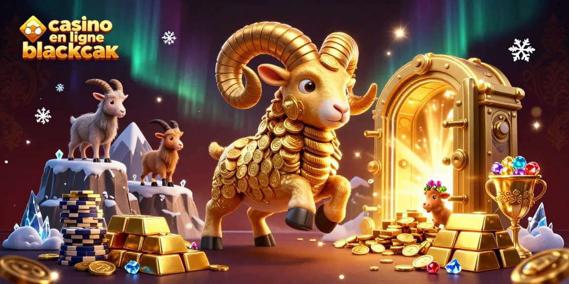 Jouez au casino en ligne blackjack avec un magnifique ram doré et des trésors brillants.
