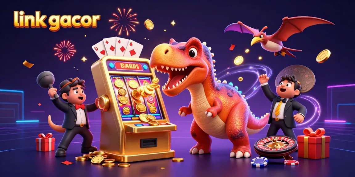 Experience link gacor as cartoon characters celebrate a jackpot win at an animated casino scene.