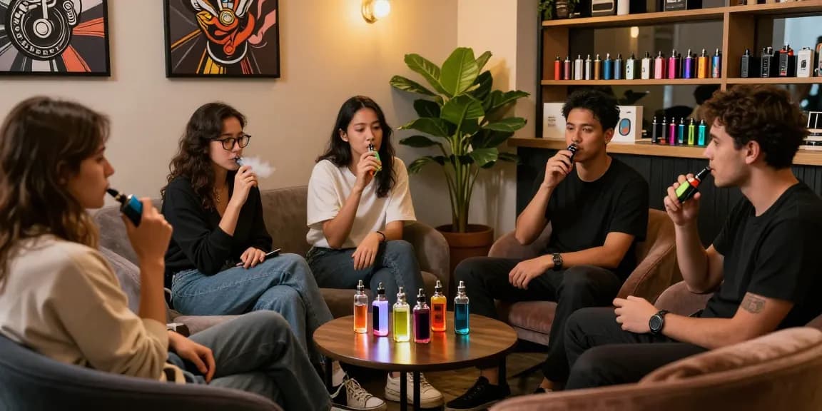 People enjoying their vaping experience together, showcasing the latest 電子菸主機 and flavors in a vibrant lounge.