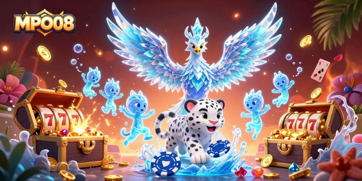 MPO08 offers thrilling slots gameplay with an ice phoenix, showcasing vibrant 3D visuals and exciting gaming elements.