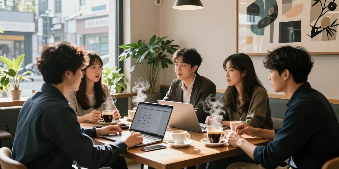 강남쩜오를 찾는 고객들이 편안한 분위기에서 대화하는 모습