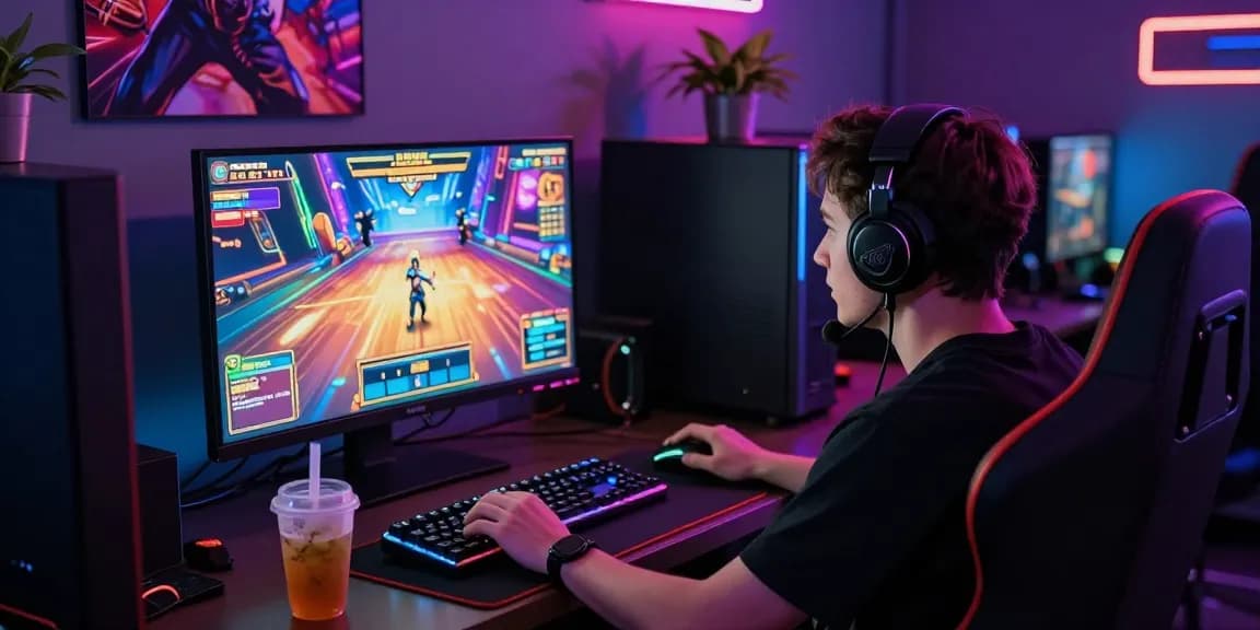 Playbook88 online gaming setup with vibrant slots game displayed and immersive accessories.