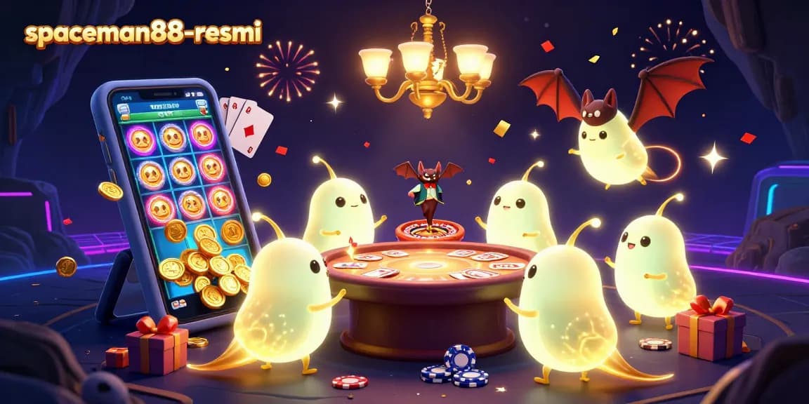 Experience the thrilling ambiance of spaceman88-resmi with glowworms illuminating a vibrant casino scene.