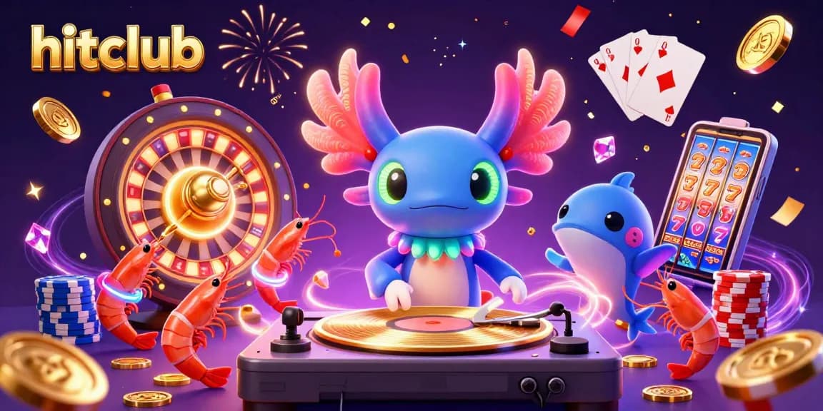 Experience hitclub with a vibrant 3D casino scene featuring an axolotl DJ and dynamic gaming elements.
