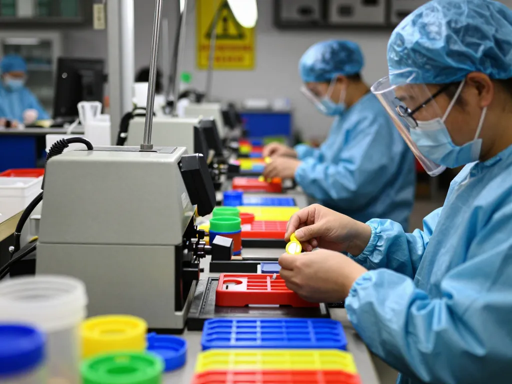 bóc plastic hà nội production process showcasing skilled workers assembling colorful plastic products in a vibrant studio.