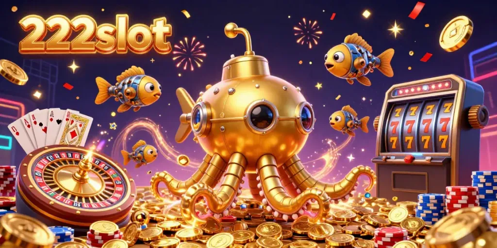 Permainan slot menarik di 222slot dengan karakter kraken dan ikan mekanis yang menambah keseruan.