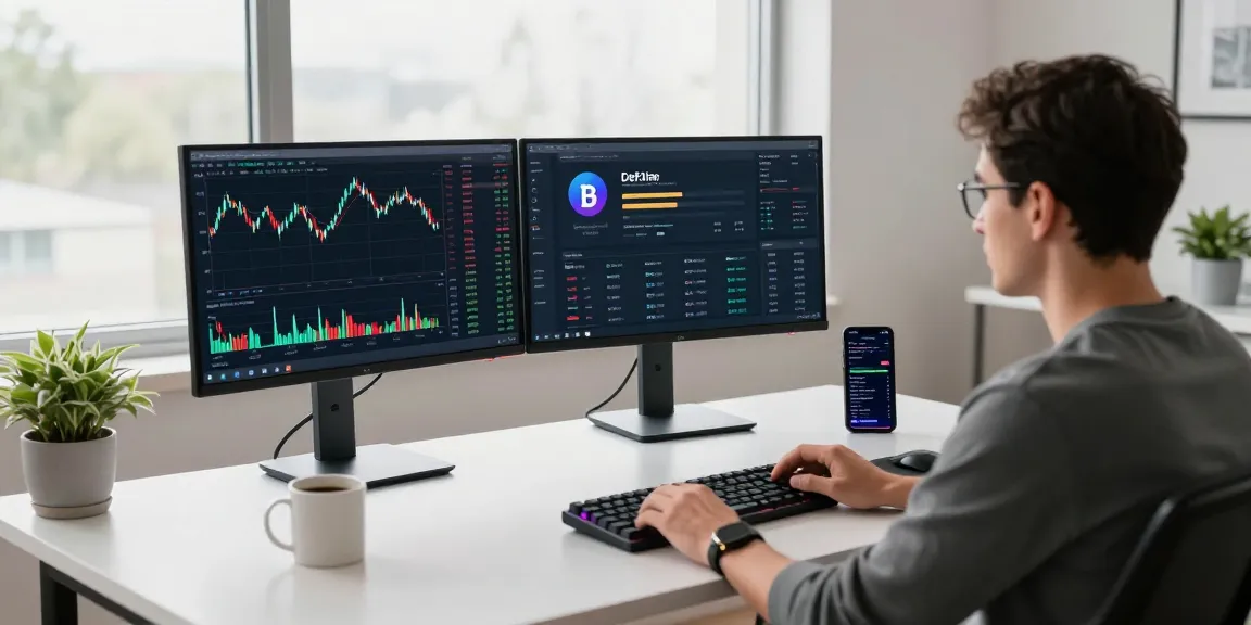 Stellar Lumens price prediction dashboard with live crypto trading charts and DeFi analytics on modern workspace setup.