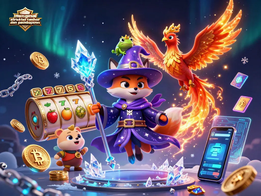 Mengenal struktur taruhan dan pembayaran dalam permainan slot dengan ilustrasi 3D yang penuh warna dan karakter fantastis.