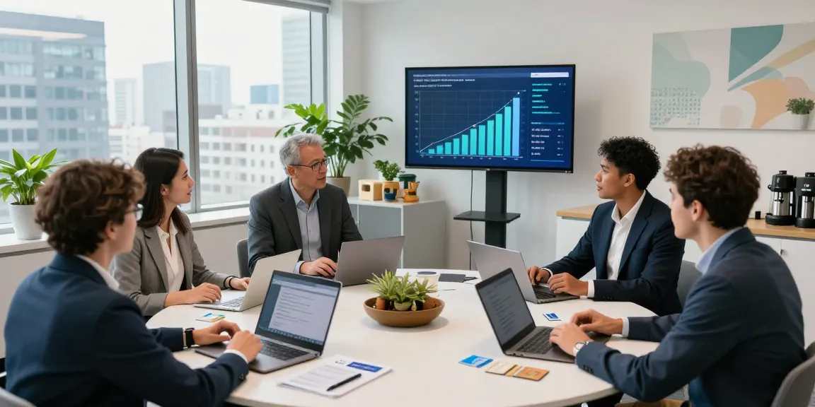 Engaging professionals promoting their servises startups in a modern office.