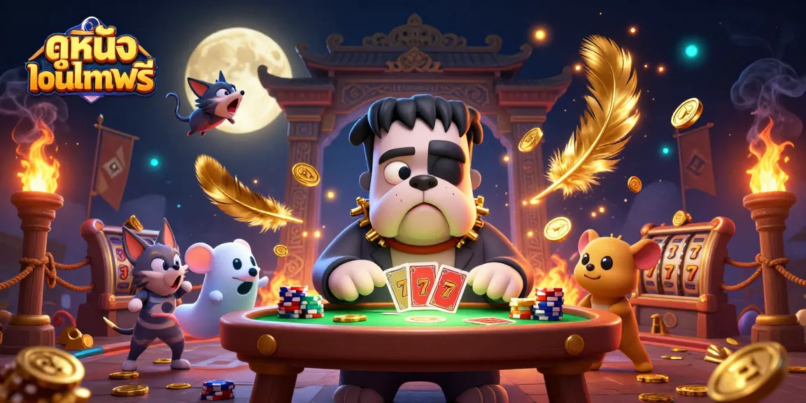 Experience ดูหนังออนไลน์ฟรี with an exciting gambling scene featuring Frankenstein bulldog and friends.