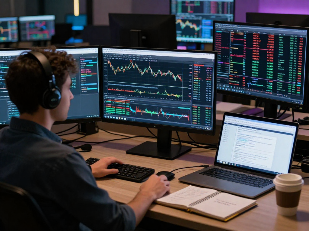 在多元化金融平台中交易的场景，展示了使用MetaTrader 5进行高效交易的专业交易者。