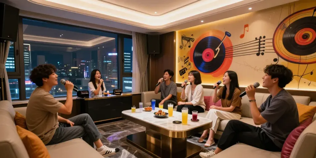 강남도파민에서 친구들과 즐기는 즐거운 가라오케 저녁 모습