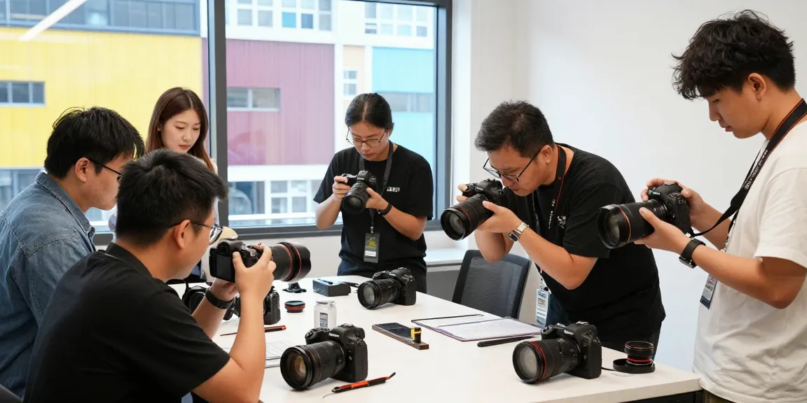 Corsi di Fotografia a Milano: partecipanti in un workshop pratico con attrezzatura fotografica e spazi studio luminosi.