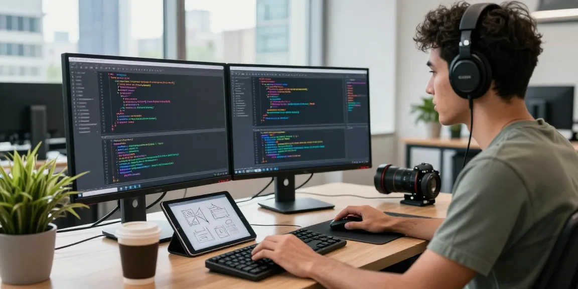 Developer coding in a modern workspace showcasing the innovative spirit of teiegramin.com.