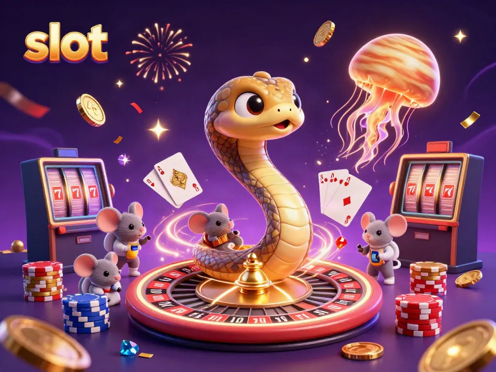Engage with exciting slots as tiny astronaut mice gamble on Saturn's rings in a cosmic casino scene.