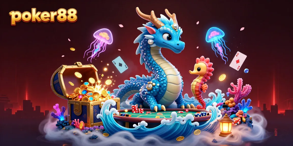 Experience the excitement of poker88 with vibrant 3D illustrations of enchanting creatures and poker elements.