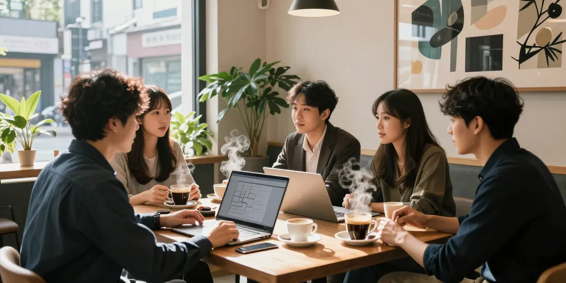 강남쩜오를 찾는 고객들이 편안한 분위기에서 대화하는 모습
