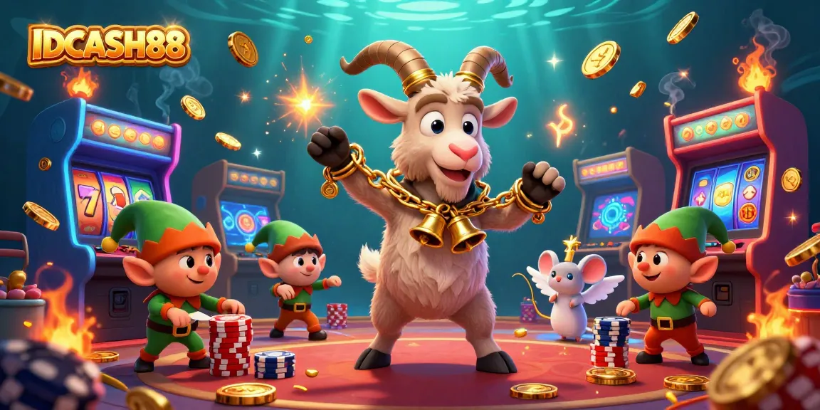 Experience the excitement of IDCASH88 with colorful slot games and a chaotic casino atmosphere.