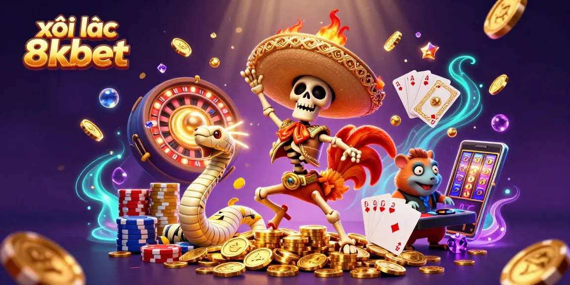 Experience the thrilling action of xôi lạc 8xbet with festive characters amidst captivating casino elements.