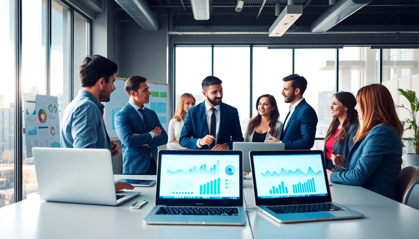 Strategisches Team von https://alvionz.de/ bei der Zusammenarbeit in einem modernen Büroumfeld.