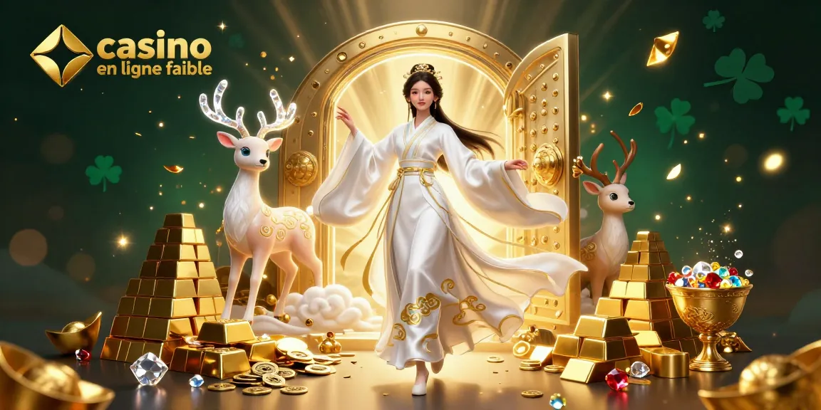 Découvrez le casino en ligne fiable avec une scène captivante de richesse et de chance dans cette illustration 3D dynamique.