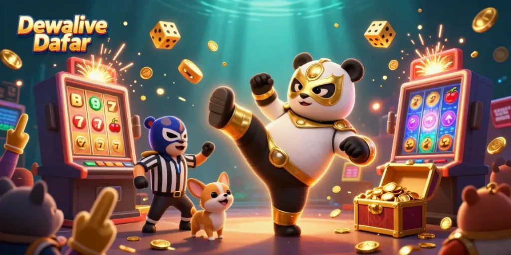 Experience the excitement of winning with Dewalive Daftar's thrilling lottery action featuring vibrant characters and casino elements.