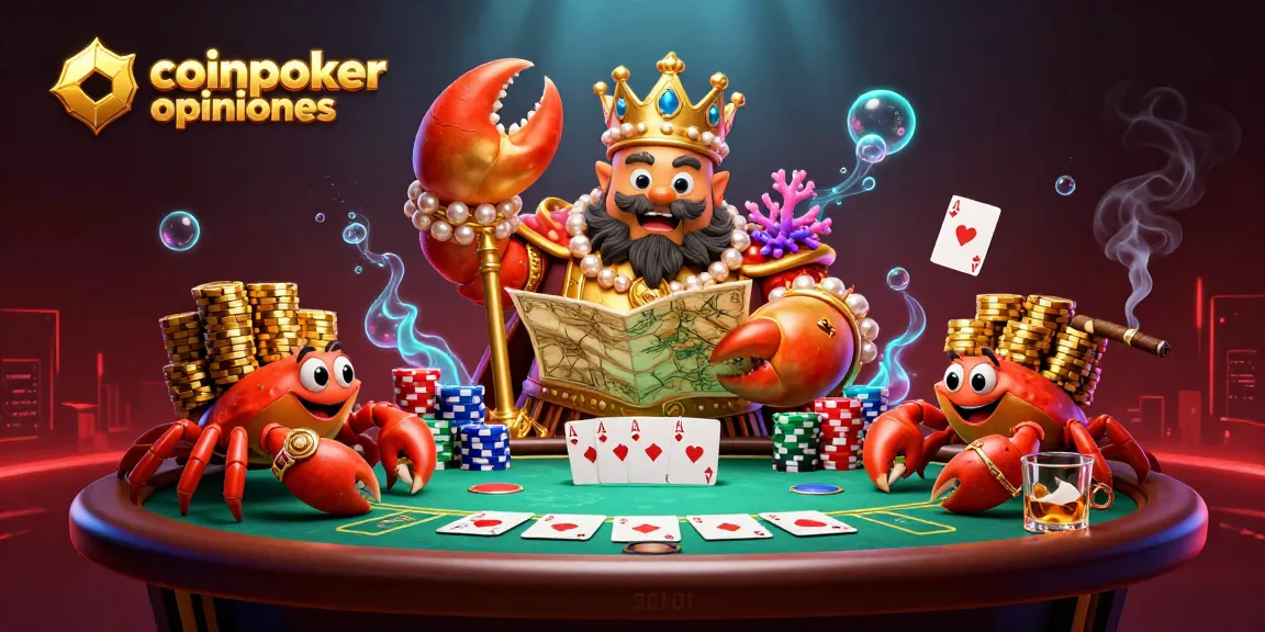Giocatori su Coinpoker opinioni, abbracciando l'azione al tavolo da poker con il granchio imperatore.