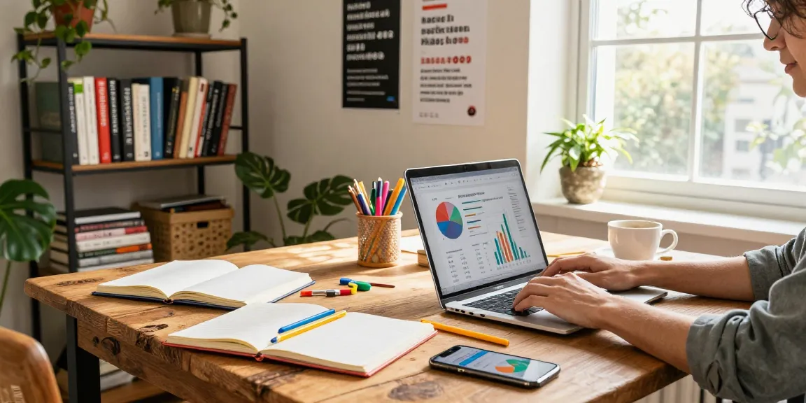 Content creator focuses on quality and authority blogs in vibrant workspace.