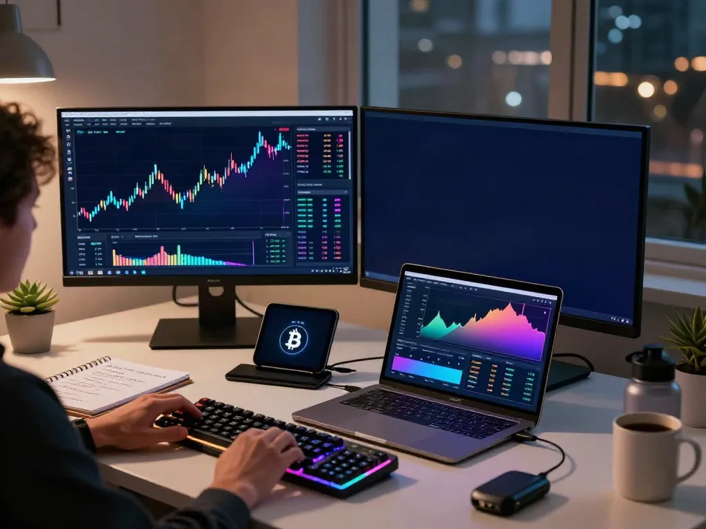 Dynamic cryptocurrency trading workspace with stock market data REST API charts and analysis tools.