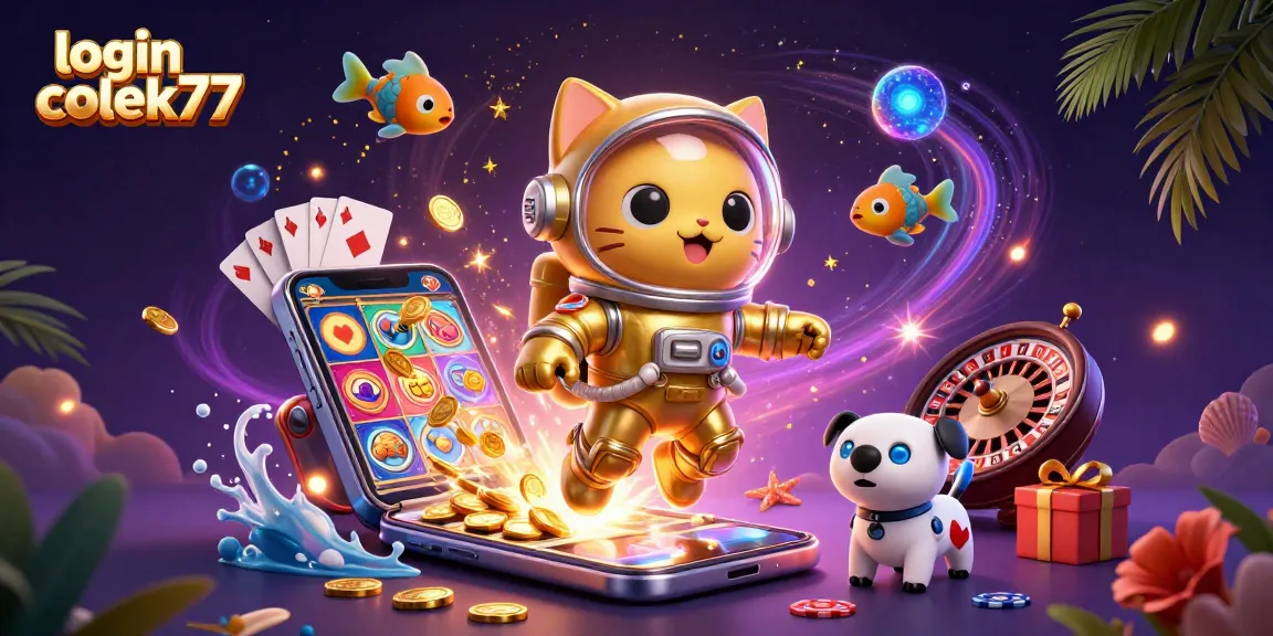 Experience the excitement of login colek77 with colorful slot games and winning opportunities in this vibrant 3D scene.