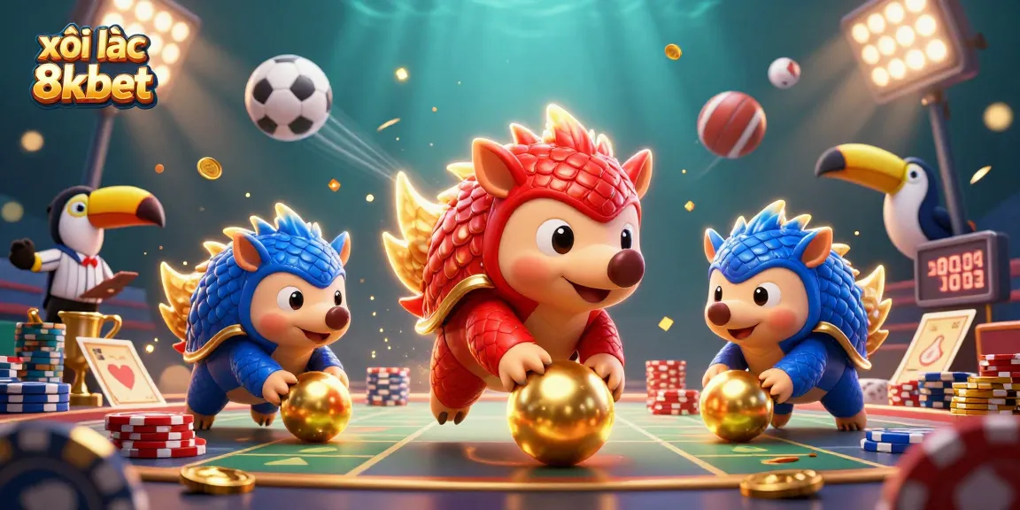 Experience thrilling action at xôi lạc 8xbet as pangolins bowl through casino fun amidst sports balls and gold.
