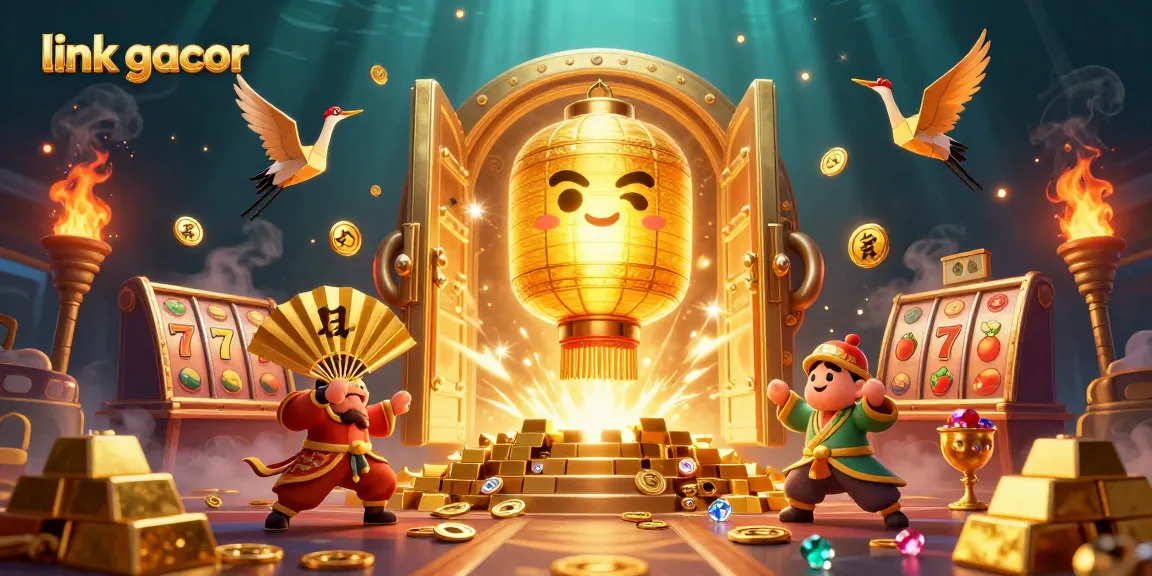 Experience the thrill of winning with link gacor in a vibrant casino illustration filled with treasures.