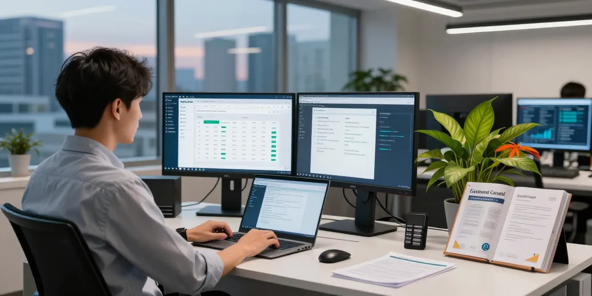 Cyber essentials checklist displayed on multiple screens in a modern cybersecurity office to highlight essential compliance practices.