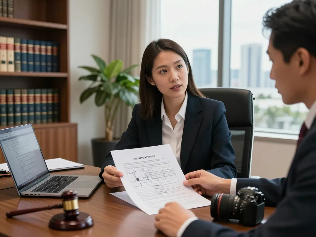 Boca Raton Construction Litigation Lawyer consulting with a contractor in an elegant office, focusing on construction contracts.