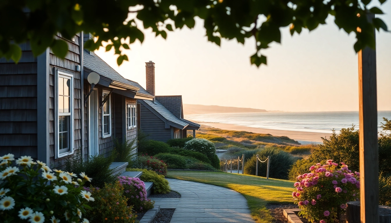 Cape Cod homes showcasing traditional design against a coastal backdrop in soft lighting.