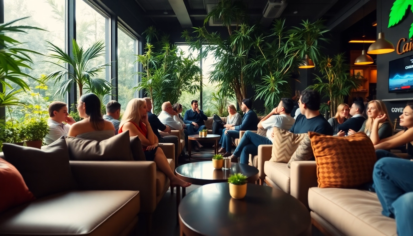 Enjoy the relaxing ambiance of Green Guyz Cannabis Club Madrid with vibrant crowd and cozy seating.