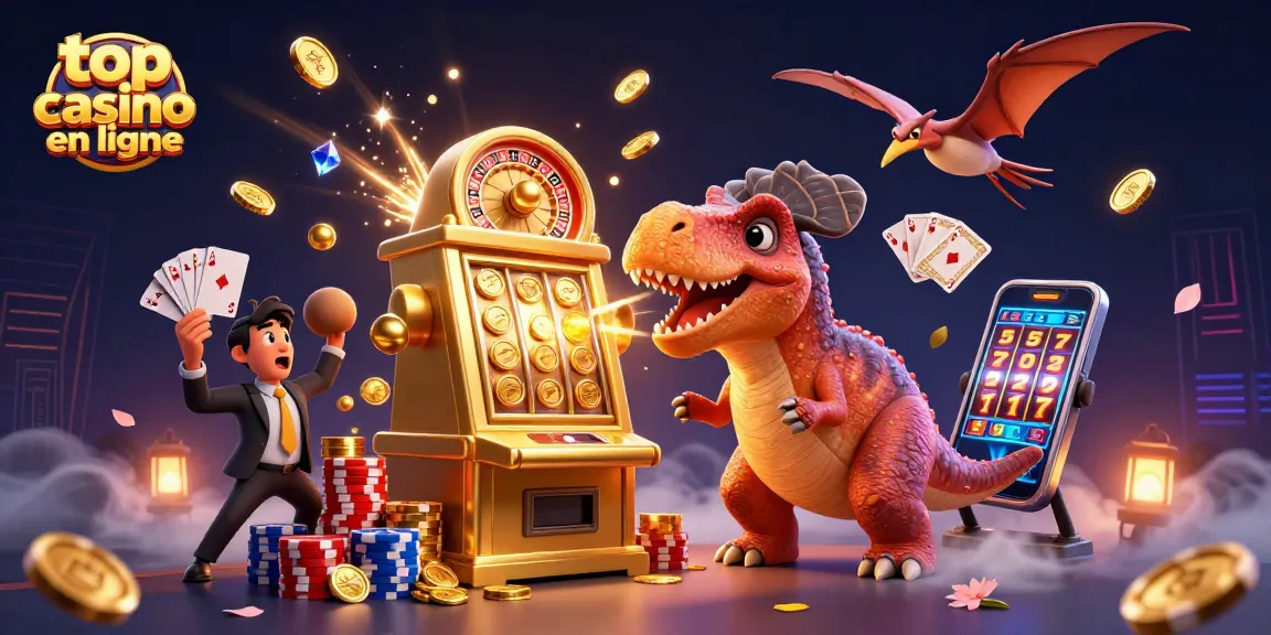 Les personnages du top casino en ligne interagissent, jackpot de machines à sous et pièces en or volantes.