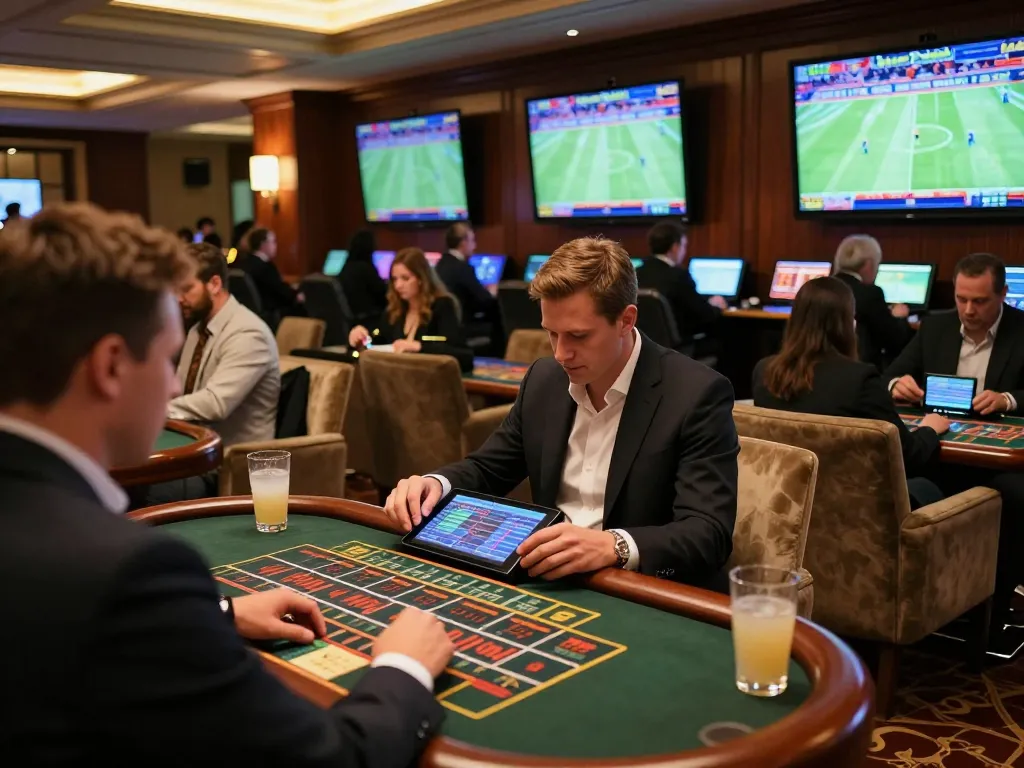 Muraibet table showcasing enthusiastic sports betting as players analyze odds